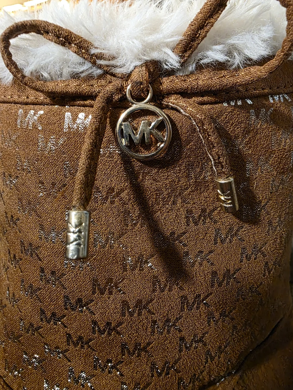 MICHAEL KORS Brown MK Logo Faux Fur Lined Suede Boots